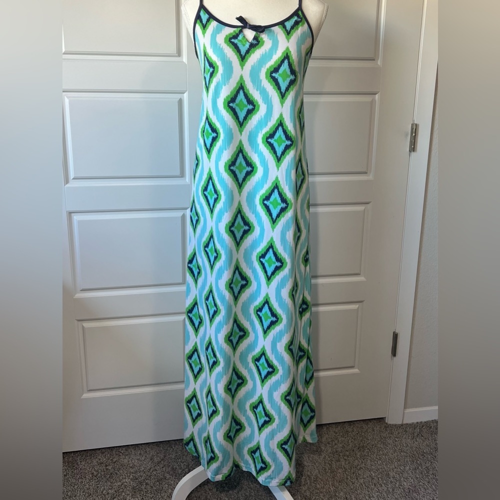 Macbeth Collection‎ Maxi Dress Blue Green Diamond Print Summer Racerback Size XS